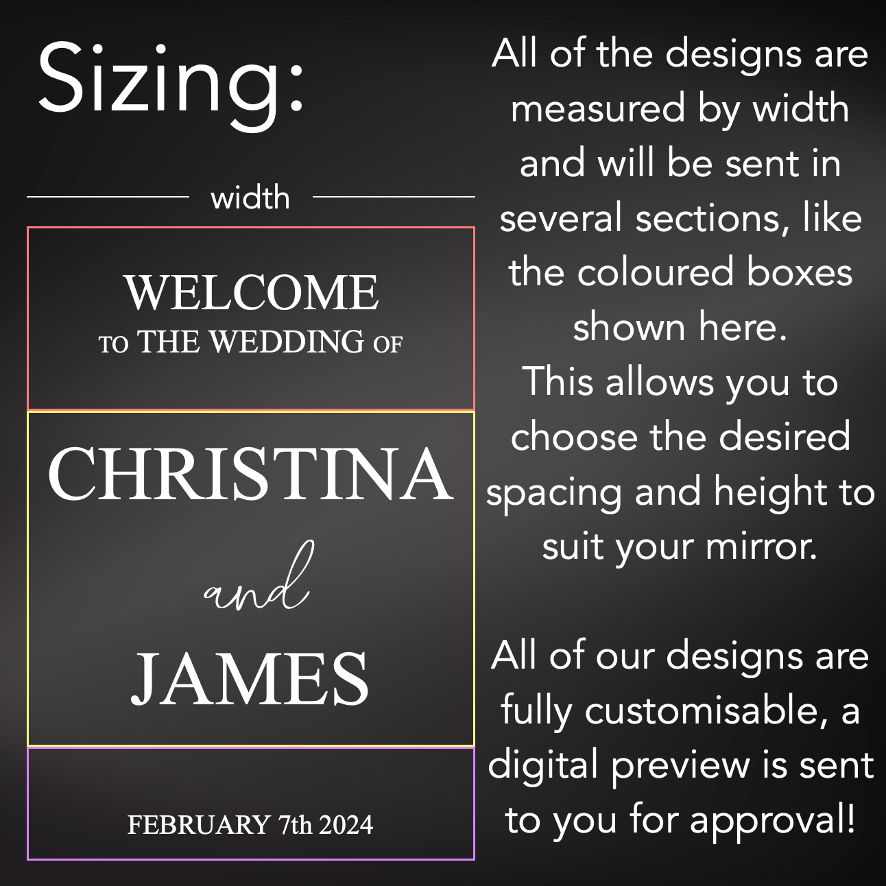 Vinilo adhesivo personalizado para espejo de boda