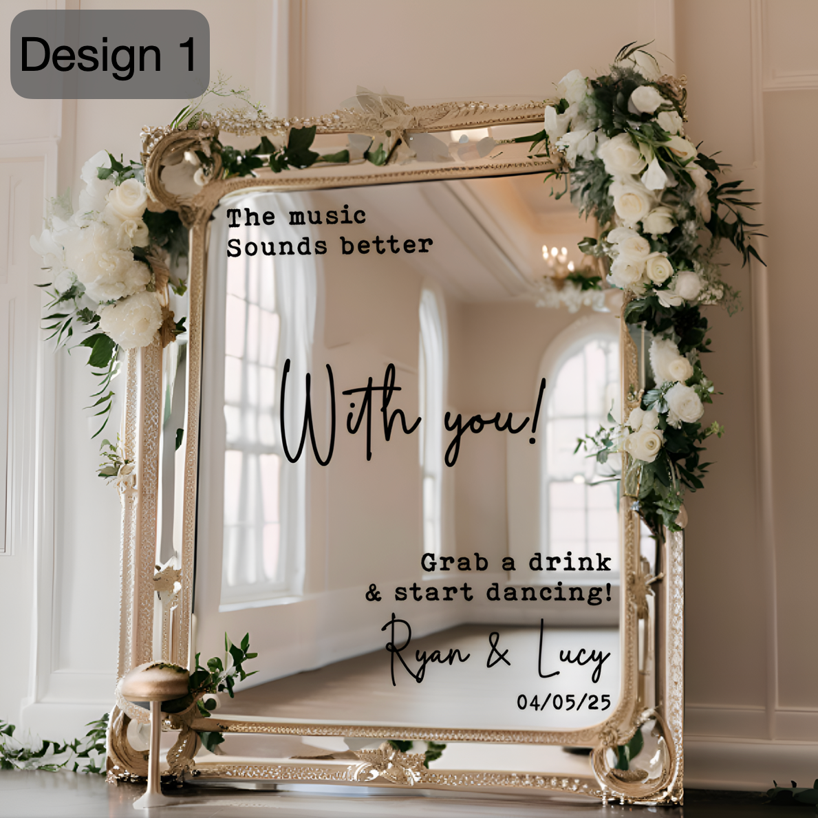 Vinilo adhesivo personalizado para espejo de boda