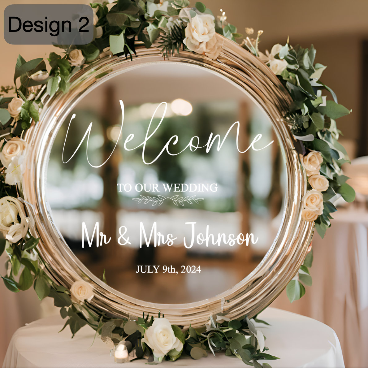 Vinilo adhesivo personalizado para espejo de boda