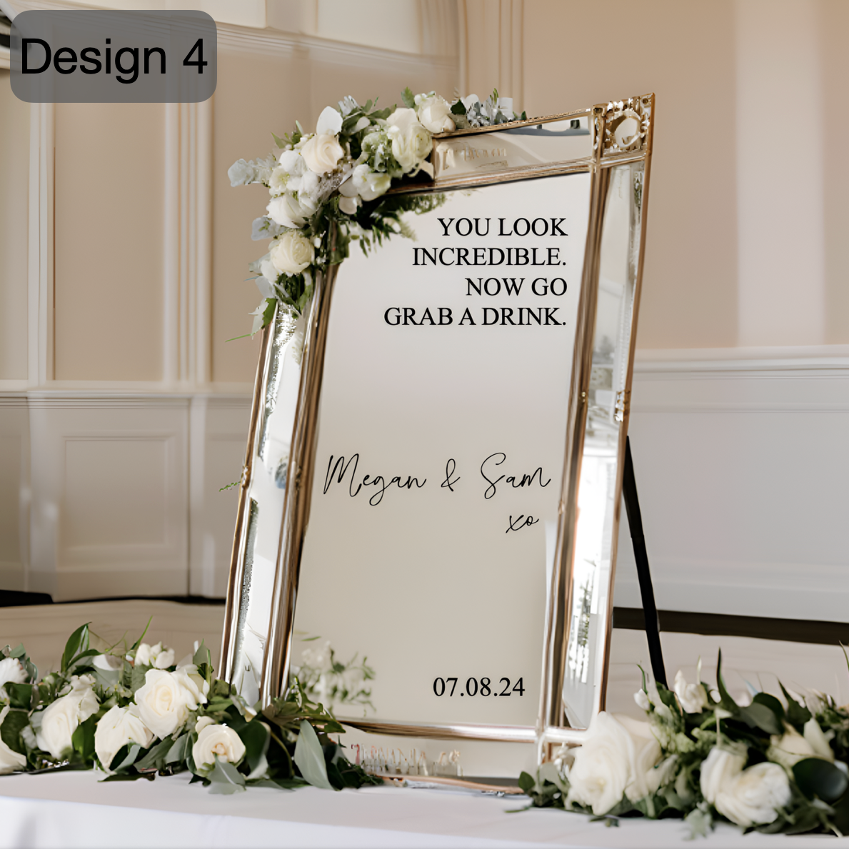 Vinilo adhesivo personalizado para espejo de boda