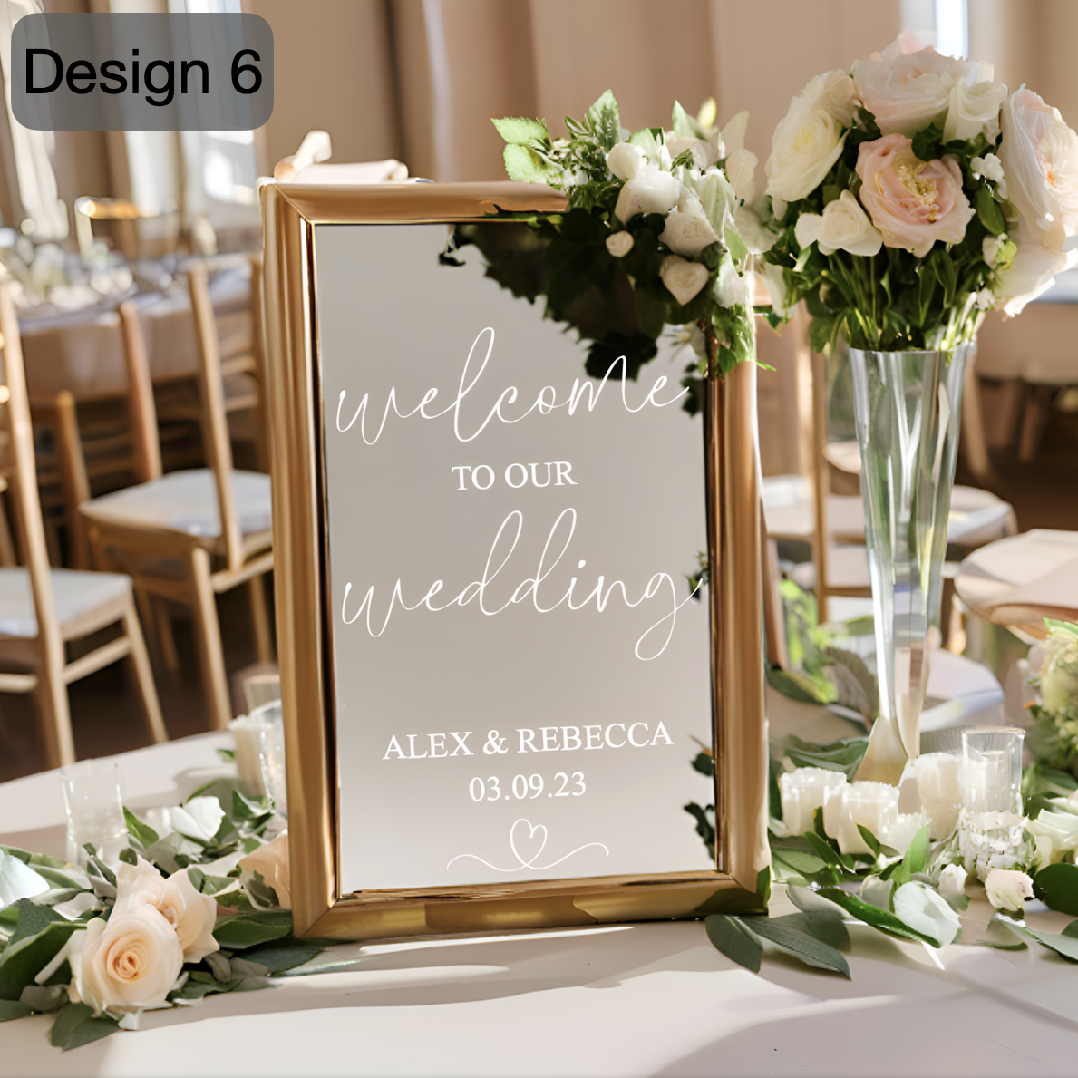 Vinilo adhesivo personalizado para espejo de boda