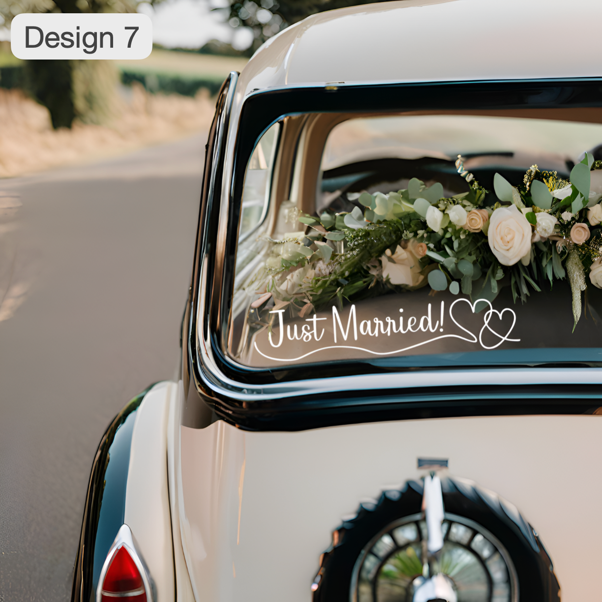 Calcomanía de vinilo personalizada para ventana de automóvil con la frase "Recién casados"