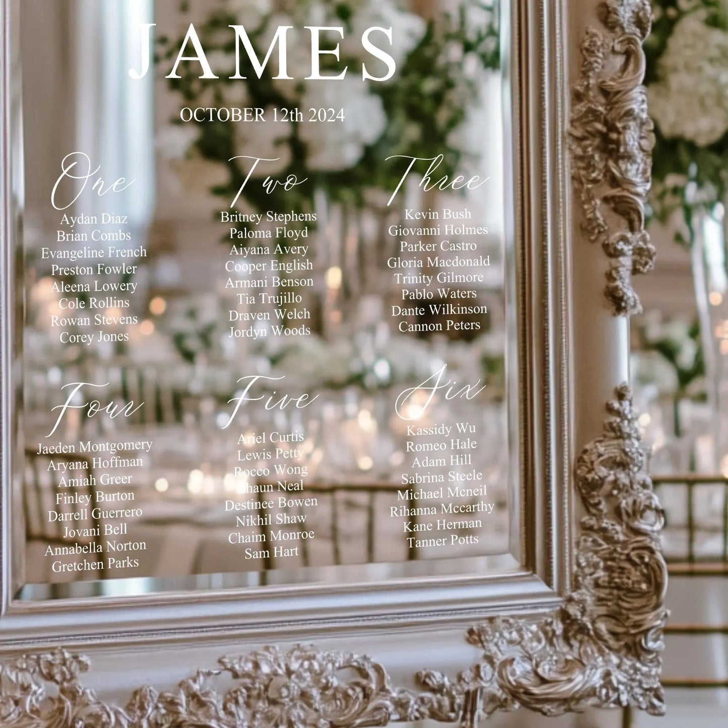 Plano de asientos en el espejo de la boda
