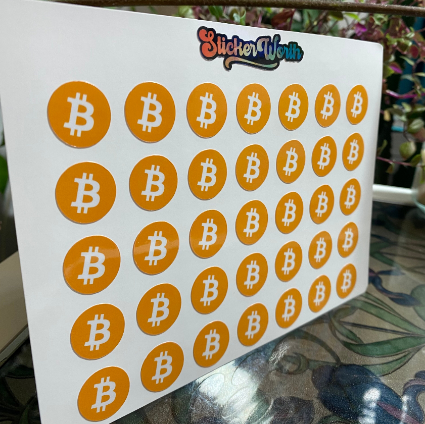 35 mini pegatinas con el logotipo de Bitcoin